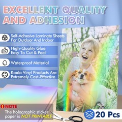 20PK Koala Holographic Clear Self-adhesive Laminting Sheets A4 Sticker Overlay