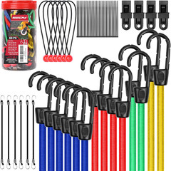 60PCS Bungee Cords Assorted Sizes Heavy Duty Elastic Tie Down Hooks Set