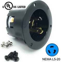 Black L5-20P Flanged Power Inlet Generator RV Plug 125 Volt Receptacle 20AMP