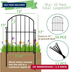 Decorative Garden Fence 17in x10ft, 10 Pack Rustproof Metal No Dig Fence Animal