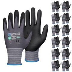 KAYGO Safety Work Gloves MicroFoam Nitrile Coated, 12 Pairs Medium, Gray