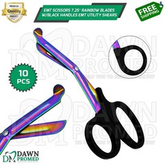 10 EMT Scissors 7.25″ Rainbow Blades with Black Handle Utility Shears German Gr