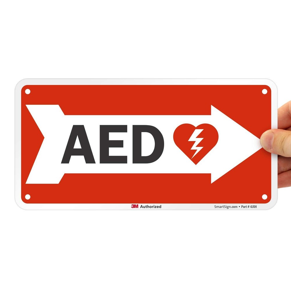 5″x10″ AED Sign with Right Arrow Durable Plastic First Aid Safety Directional