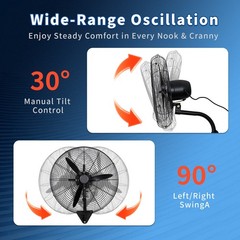 High Velocity Oscillating 30 Inch Wall Fan 3 Speed Heavy Duty Metal Fan