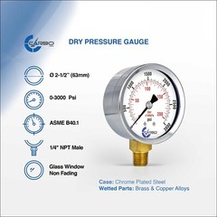 2-1/2″ Pressure Gauge – Chrome Plated Steel Case, 1/4″NPT, Lower Mnt. 3000 PSI