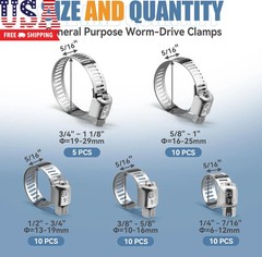 45 Pcs Stainless Steel Hose Clamp Assortment Kit Worm Gear Adjustable Hose Clamp
