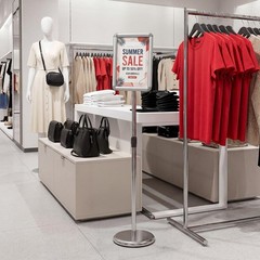 Sign Holder Stand 8.5 x 11 Inch w/ Snap-Open Frame & 360° Rotation for Malls