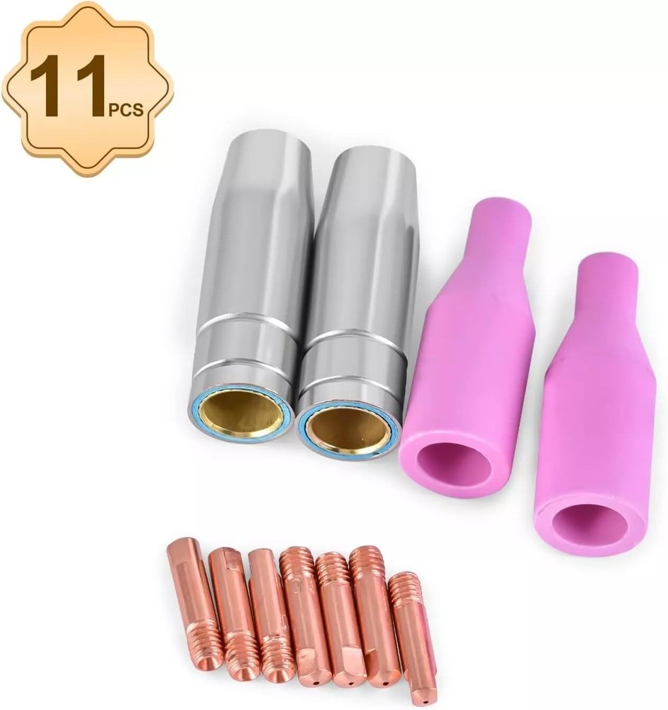 MIG Welding Nozzle Set 11PCS 15AK (0.8/1.0mm Contact Tips/Copper/Ceramic Nozzle)