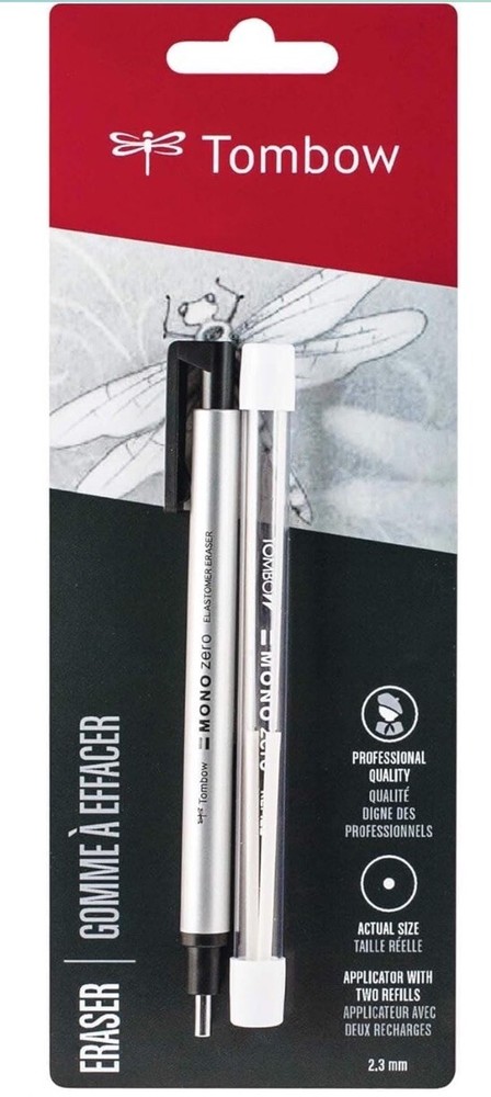 Lot of 2 Tombow Mono Zero Eraser Point Pen & 2 Refills #57315 Fine Round