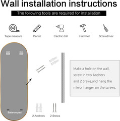 Oval Full Length Mirror, 65″×22″ Wall-Mounted Floor Mirror with Metal Frame, Ult