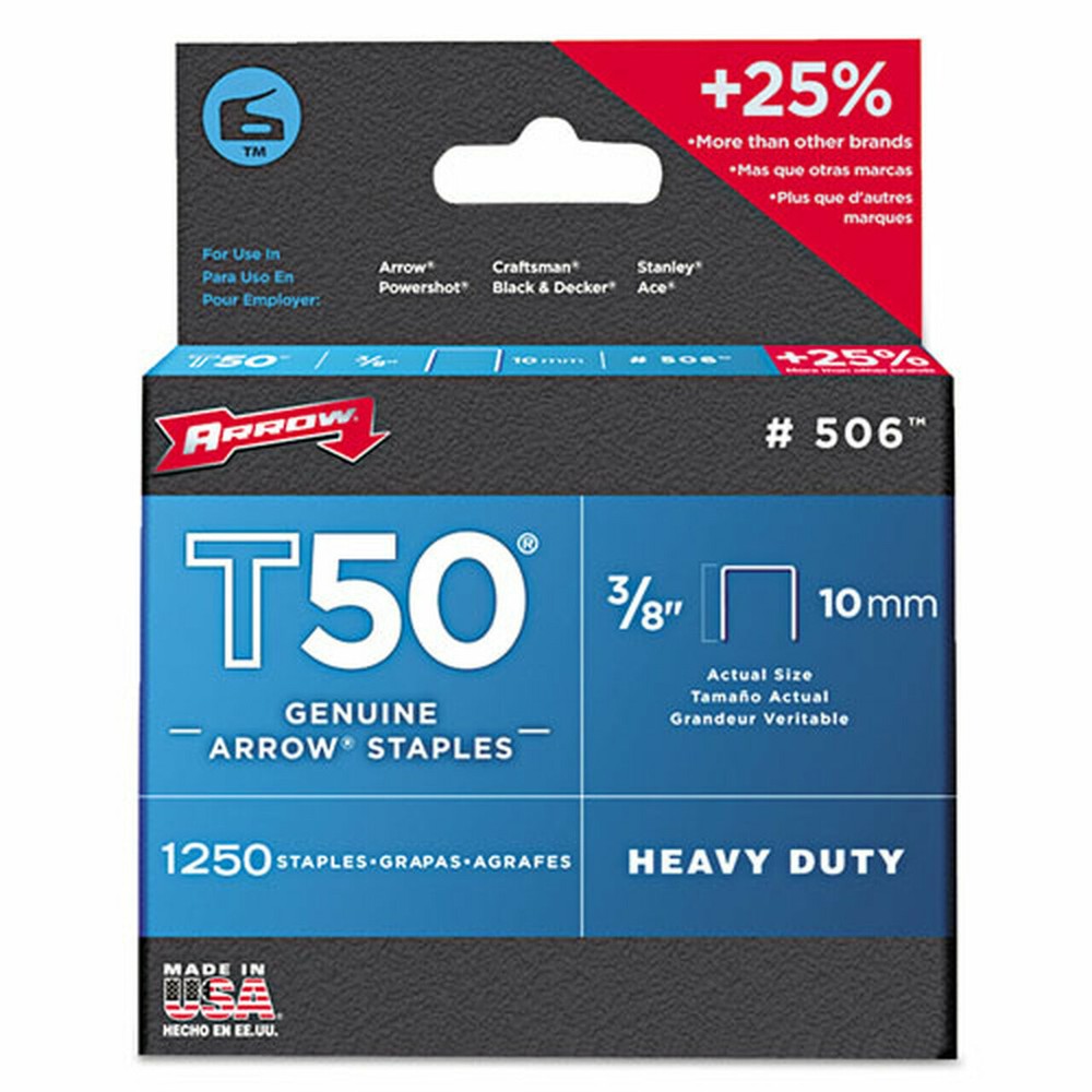 ARROW T50 GENUINE STAPLES 3/8-INCH #506 1250 PER PACK 4 PACKS PER ORDER