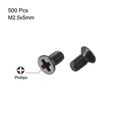 M2.5 x 5mm Phillips Flat Head Screws Carbon Steel Machine Screws Black 500pcs