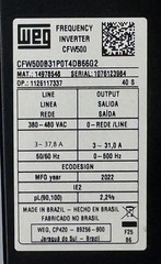 WEG CFW500 B31P0T4DB66G2 VFD 460V 3PH IP66 25HP, HVAC Drive, Tested, Working