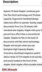 Swingline Optima 70 Desktop Jam Free Stapler Low Force, Metal Heavy Duty. FREE ✈