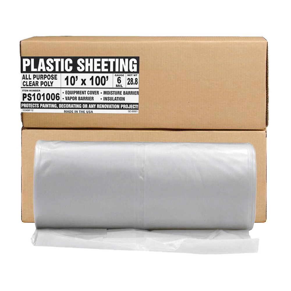 Plastic Sheeting – 10′ X 100′, 6 MIL Heavy Duty Gauge – Clear Vapor and Moisture