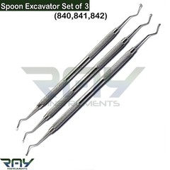 Set of 3 Dental Spoon Excavator Restorative Double Ended Surgical Instruments