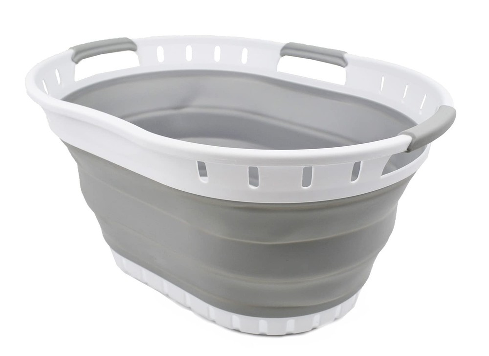 SAMMART 25L (6.6 gallon) Collapsible Plastic 19.8″ x 14.7″ x 10″, White/Grey