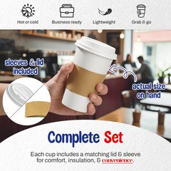 MT Products 16 oz Paper Coffee Cups with Lids and Sleeves – Set of 30