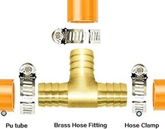 Joywayus 1/4″ Hose Barb Tee T shaped 3 way Union 6.5mm(1/4"), Brass