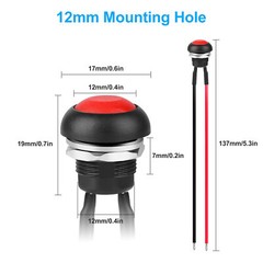 10pcs SPST 12mm Momentary Push Button Switch Waterproof 2 Pin 250V w/ Pre-Wired