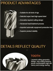 HSS Annular Cutter 1-1/4 In.x 2 In. with 3/4 In.Weldon Shank Metal Hole Cutter