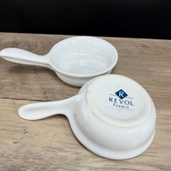 Revol France White Porcelain Single Handle Ramekins Set of 2 Individual Dishes