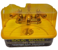 Bel-Air Solid Brass Bathroom Sink Faucet Gold Wood Handles Pop-Up Drain NOS Vtg