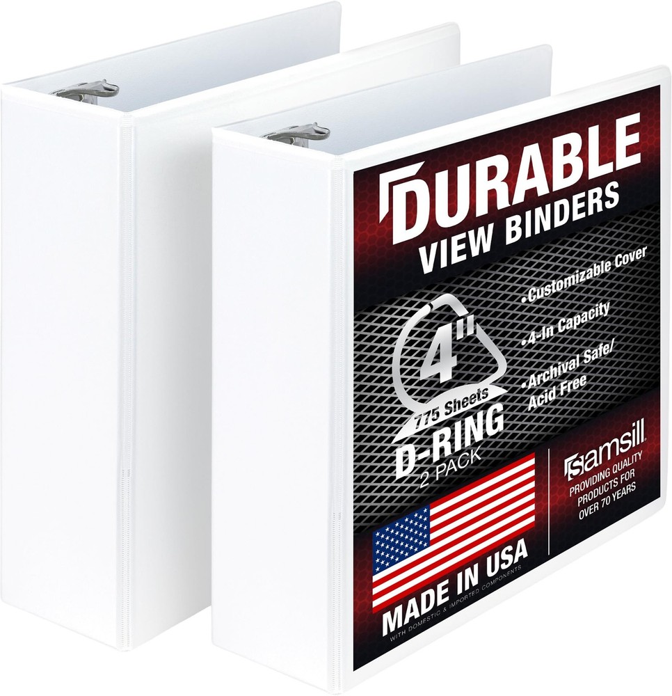Durable 4 inch 3 Ring Binder, D Ring Binder, 100% Recycled Chipboard, White, …