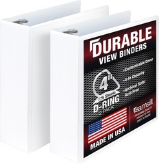 Durable 4 inch 3 Ring Binder, D Ring Binder, 100% Recycled Chipboard, White, …