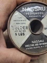 Vintage Nassau Pure Water White Rosin Core Solder  Spec-7076 4lb. roll