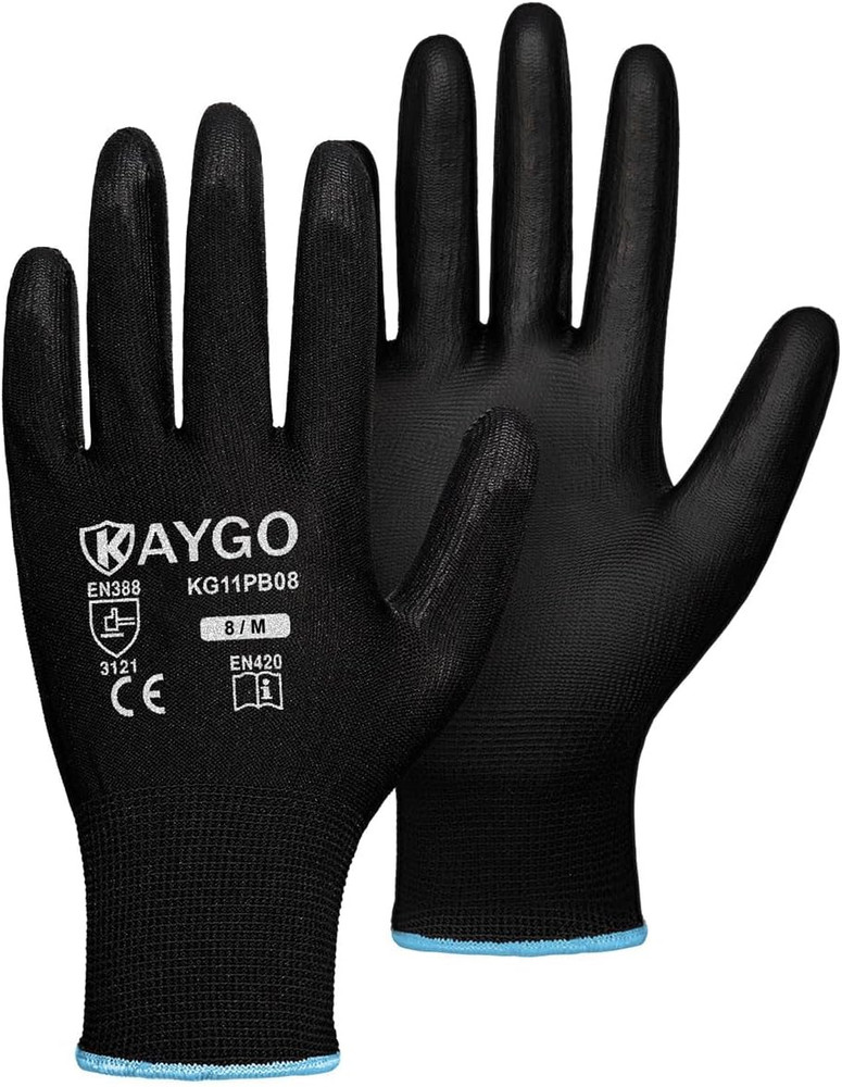 Safety Work Gloves for Men Women, PU Coated Palm & Fingers, KG11P | Smooth Grip,