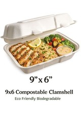25 Pack 9×6 Compostable Clamshell Container, Eco Friendly Food Packaging