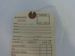 500 Perforated Tags Pre-Numbered Alteration Two Part Off White Merchandise