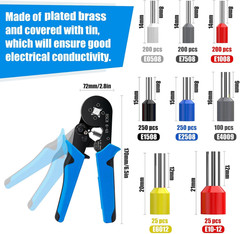 Ferrule Crimping Tool Kit w/ 1250PCS Wire Ferrules AWG 23-7 Ratchet Crimper