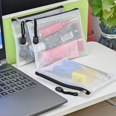24 PCS Plastic Mesh Zipper Pouch Storage Bag Waterproof School Office Travel