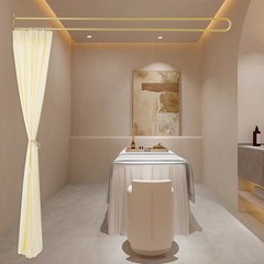 Gold U Shaped Room Divider Curtain Wall Mounted Privacy Partition Beige Sheer