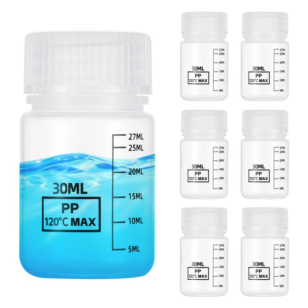 6 Pcs Plastic Sample Bottles with Screw Caps, 1 oz 30ml Reagent Bottles, Clear