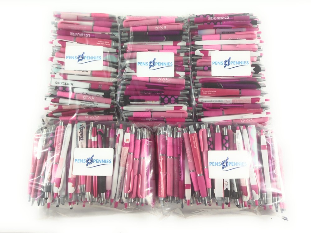 Bulk Misprint Pen Lots: 500 count mixed PINK/ ROSE/ MAGENTA Ballpoint Click Pens