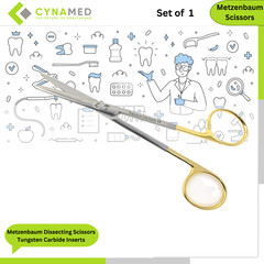 Cynamed TC Metzenbaum Dissecting Scissors Tungsten Carbide Inserts and Gold Ring