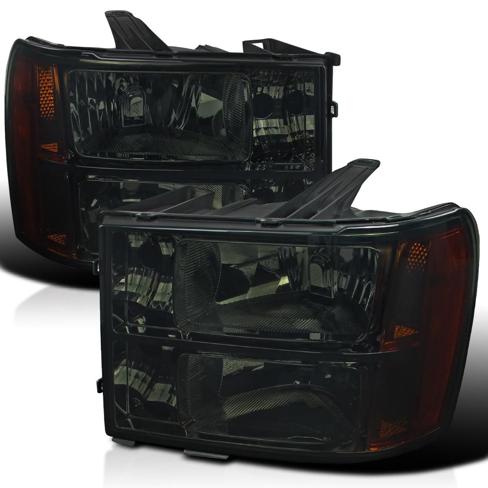 Smoke Lens Amber Headlights L+R Pair for 2007-2013 GMC Sierra 1500