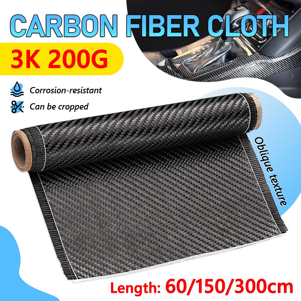 20*150CM Real Carbon Fiber Fabric Cloth Roll 3k 200gsm 2×2 Twill Weave Black