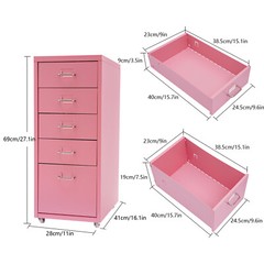 Metal File Storage Cabinet, 5 Drawer Under Desk Filing Cabinets with Wheels