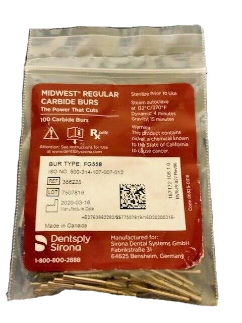 Midwest Dentsply Sirona Carbide Burs FG 558 , Friction Grip (100 burs) 386228