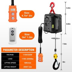 3-in-1 Electric Hoist 2200lb Capacity Power Winch Crane 110V