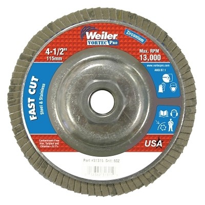 Vortec Pro Abrasive Flap Disc, 4-1/2 in dia, 60 Grit, 5/8 in-11, 13000 rpm, Type