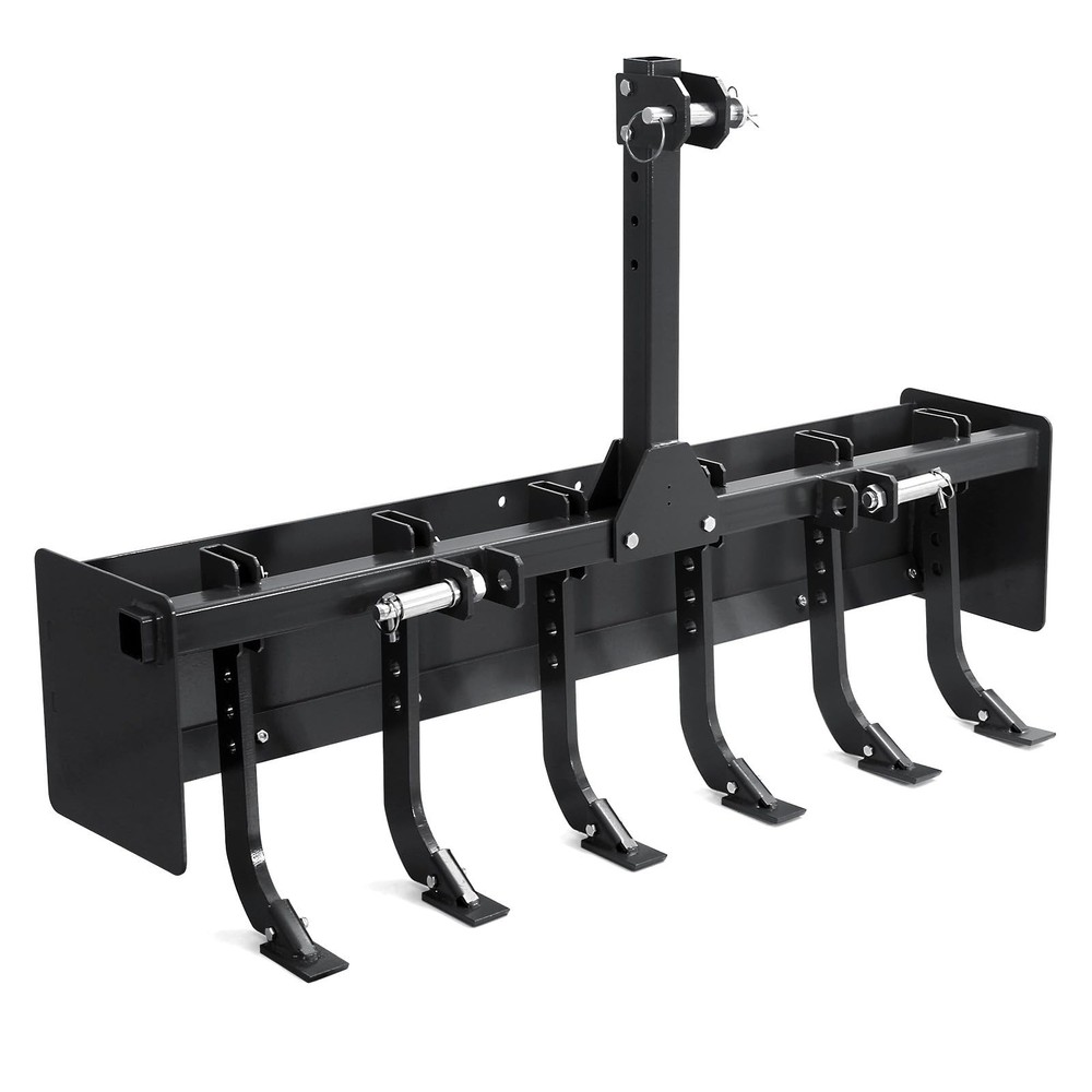 Powder Coated Steel 55″ Box Blade Scraper W/ 6 Scarifier Shank For Cat 0 Cat 1