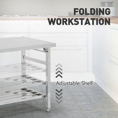 Folding Work Table Heavy Duty Stainless Steel for Kitchen Dining Restaurant