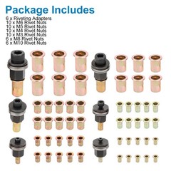 58 PCS Manual Rivet Nut Gun Kit M3- M10 Threaded Insert Tool For Automotive DIY