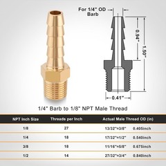 15 Pack Brass Hose Barb Fittings 1/4 Inch to 1/8 Inch NPT Air Hose Repair Kit