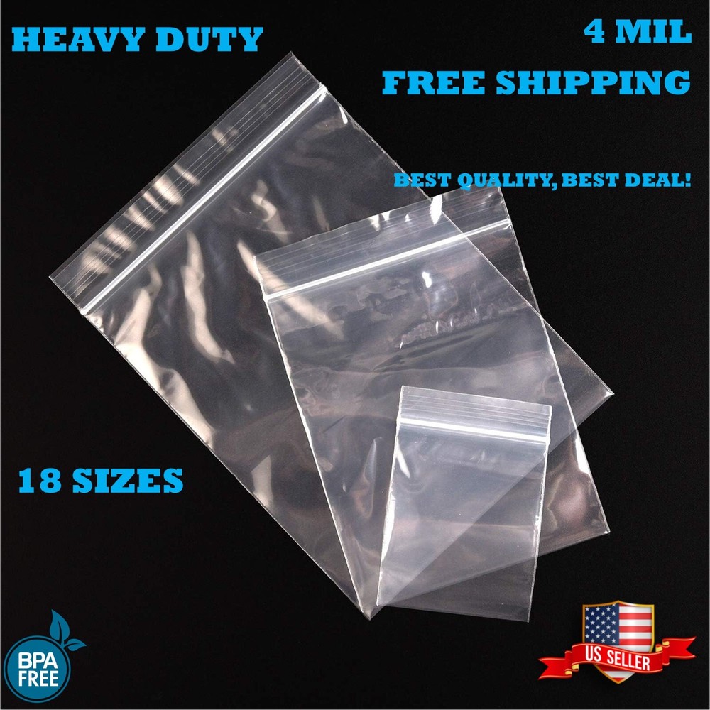 Clear Zip Seal Plastic Bags 4 Mil Heavy Duty Poly Reclosable Zipper Top Lock 4ML